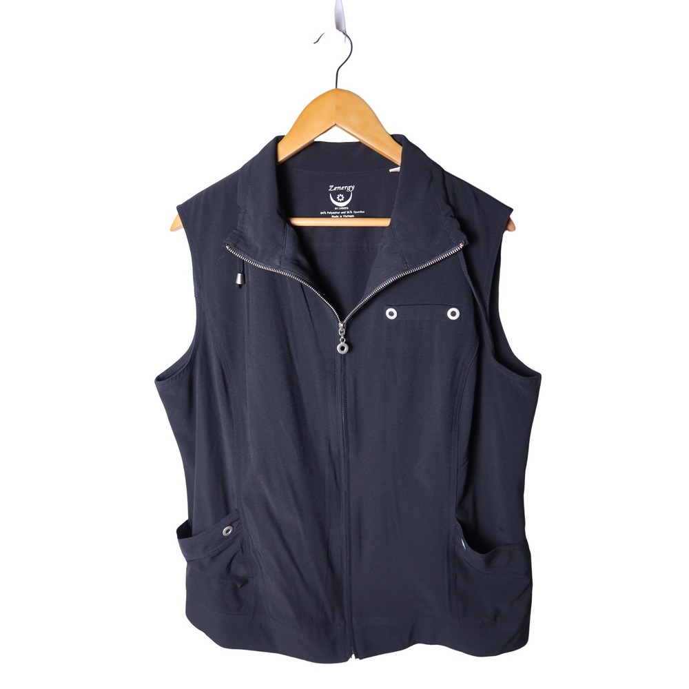 Chicos Zenergy Vest Womens Navy Blue Full Zip Mock Neck Active Golf Stretch